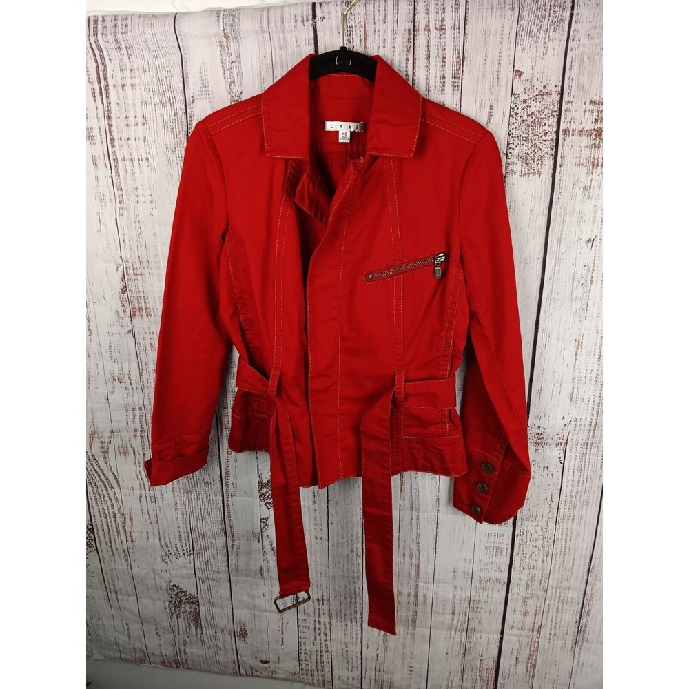 Cabi Jacket Blazer Women’s XS First Mate 401 Red Zipper Belt Cotton Coat